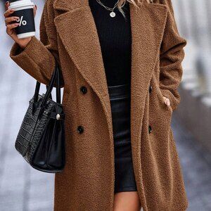 Camel Casual Women's Faux Fur Fuzzy Fleece  Lapel Long Sleeve Coats